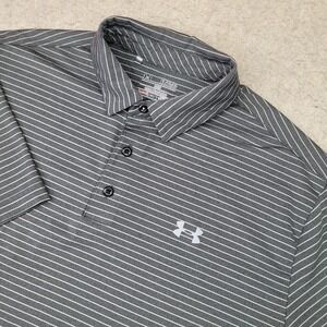 Under Armour‎ Golf Polo Shirt Mens XL Gray Striped Short Sleeve Heat Gear